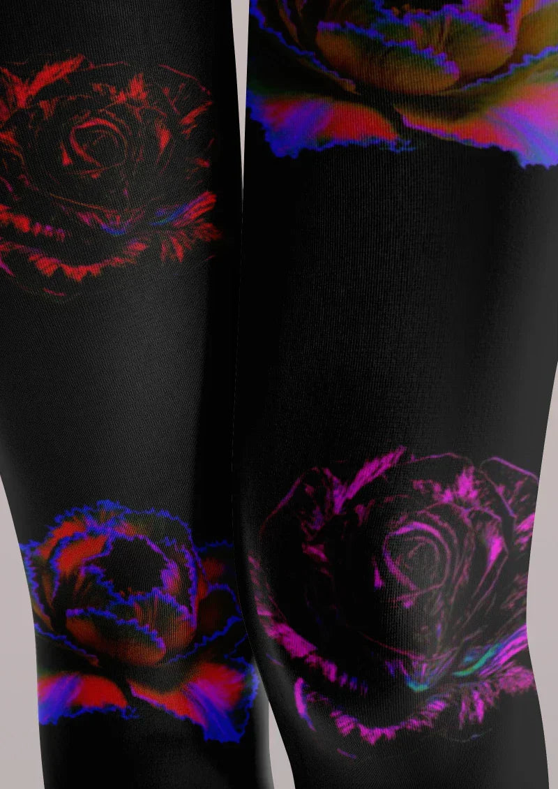 Black Red Purple Floral Tights Hosiery Pantyhose