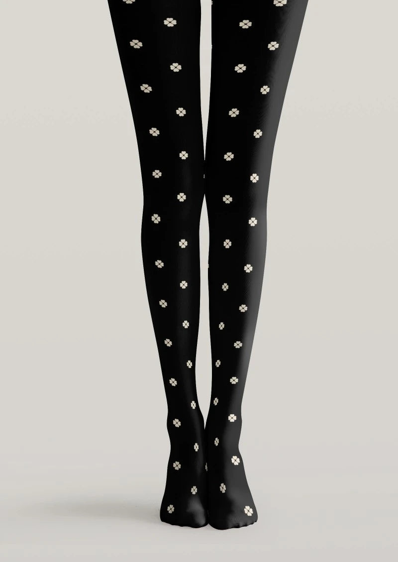 Black White Floral Polka Dot Tights Hosiery Pantyhose