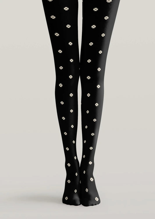 Black White Floral Polka Dot Tights Hosiery Pantyhose