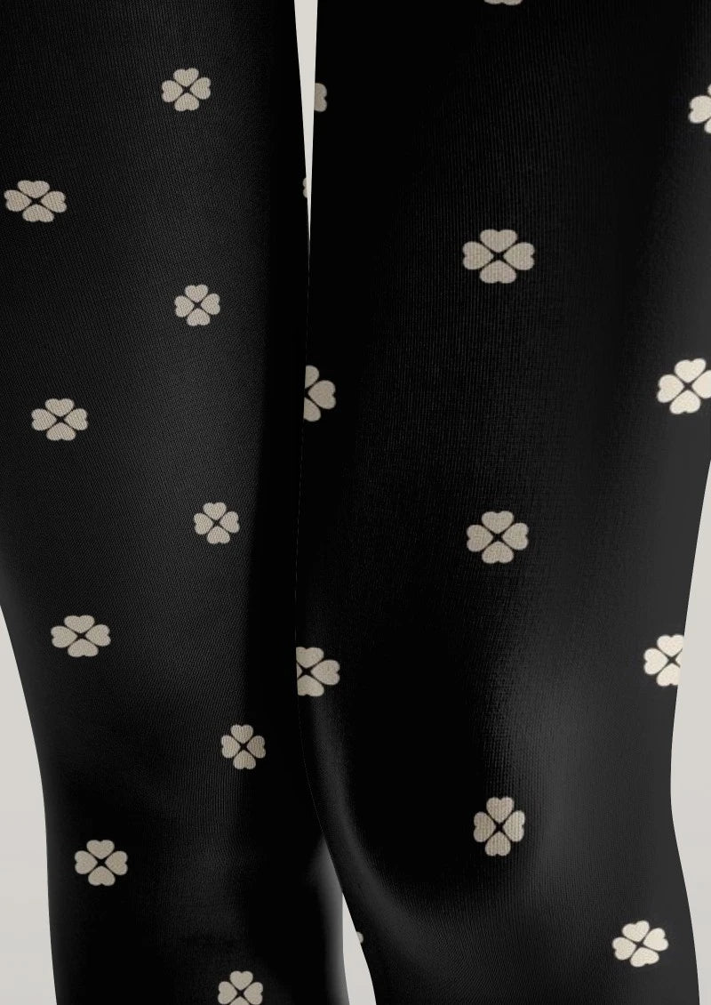 Black White Floral Polka Dot Tights Hosiery Pantyhose