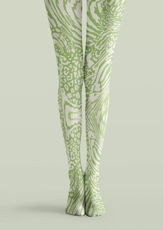 Green White Abstract Animal Print Tights Hosiery Pantyhose