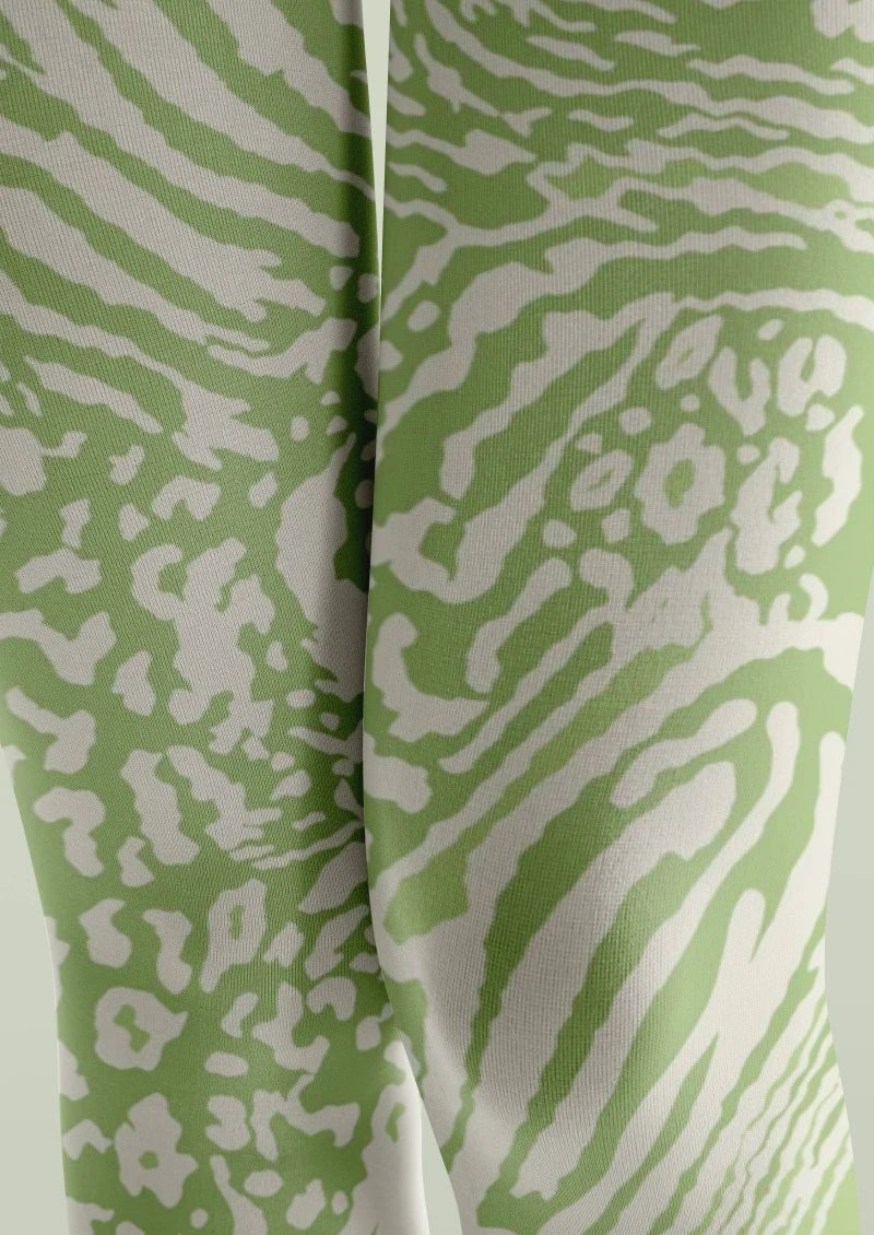 Green White Abstract Animal Print Tights Hosiery Pantyhose