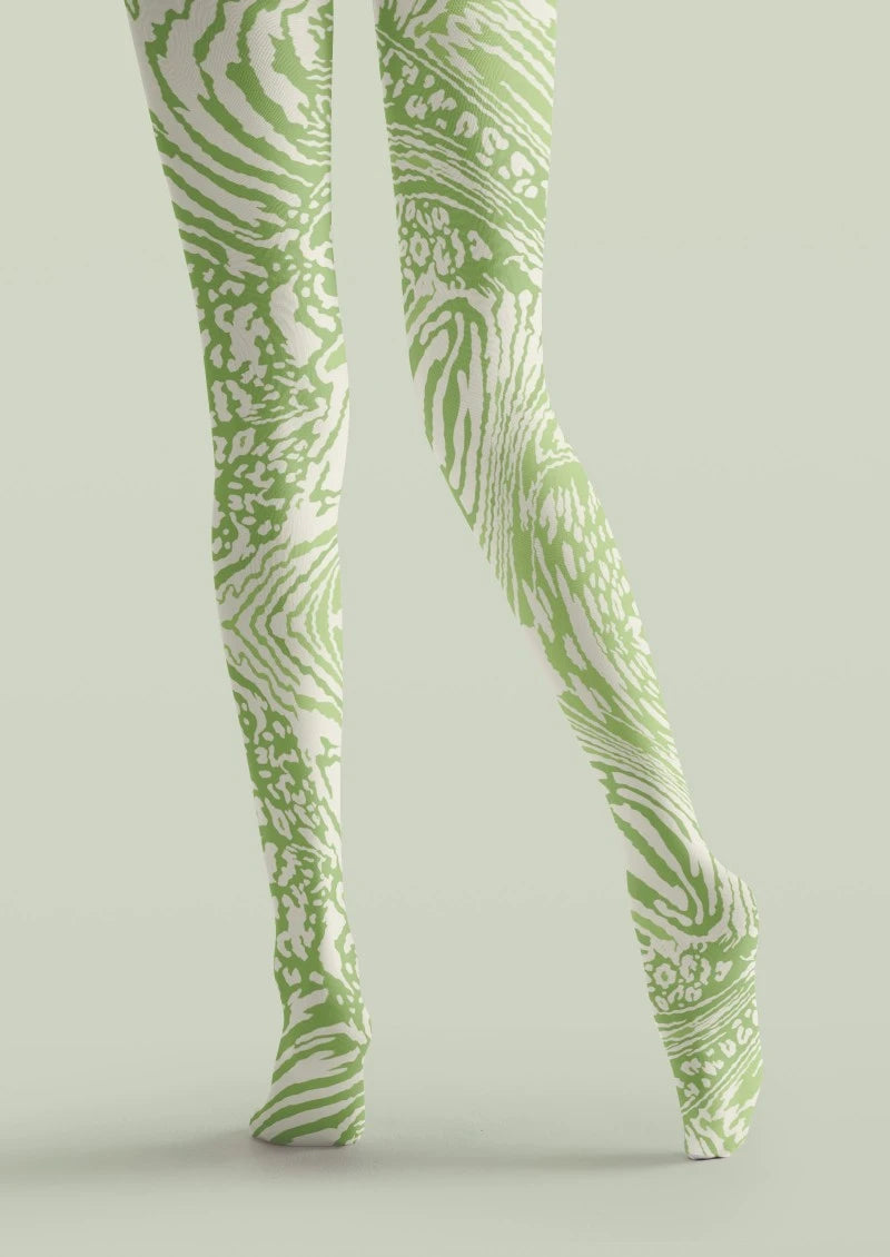 Green White Abstract Animal Print Tights Hosiery Pantyhose