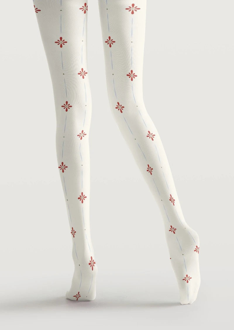 White Red Cross Pattern Tights Hosiery Pantyhose