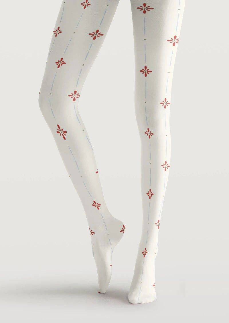 White Red Cross Pattern Tights Hosiery Pantyhose