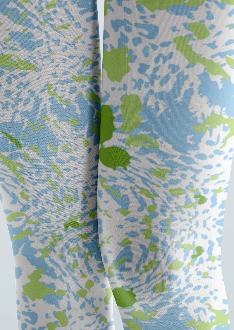 White Blue Green Floral Print Tights Hosiery Pantyhose
