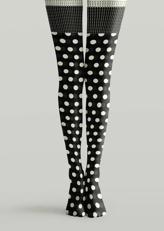 Black White Polka Dot Tights Hosiery Pantyhose