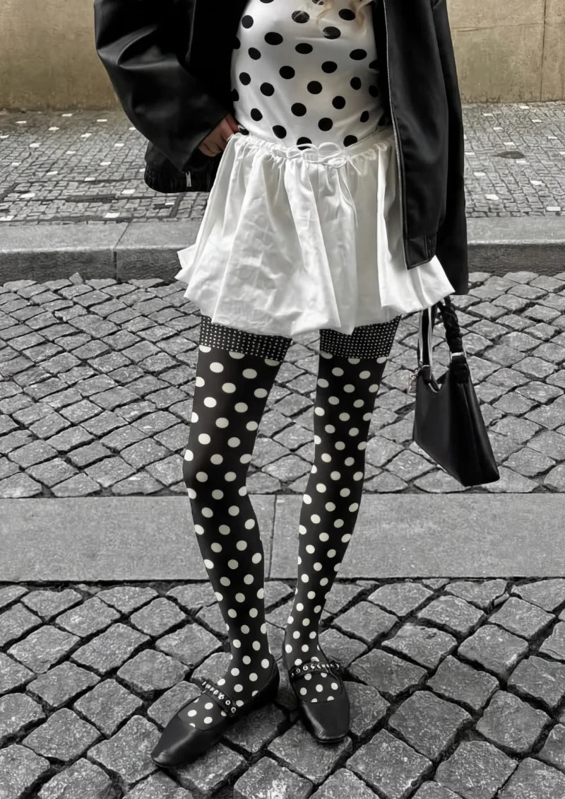 Black White Polka Dot Tights Hosiery Pantyhose