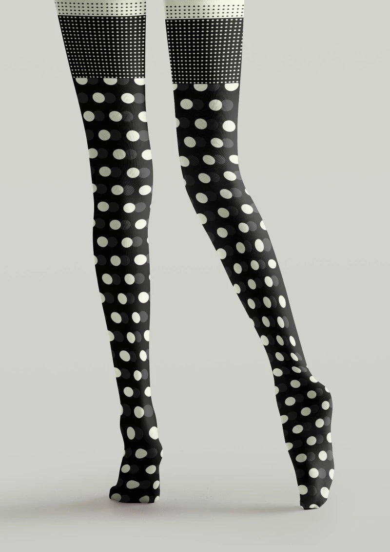 Black White Polka Dot Tights Hosiery Pantyhose