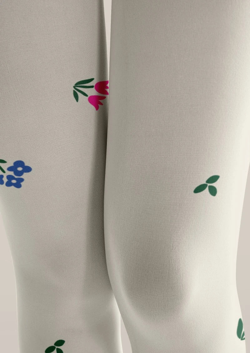 White Multicolor Small Floral Print Tights Hosiery Pantyhose