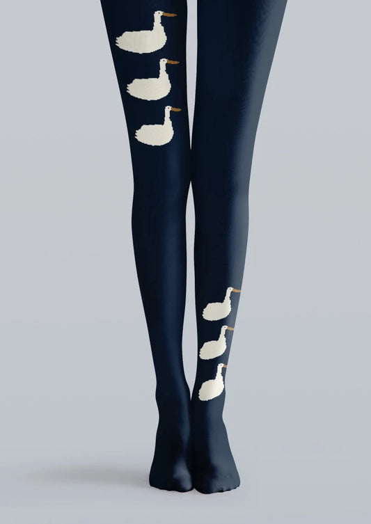 Black White Duck Graphic Tights Hosiery Pantyhose
