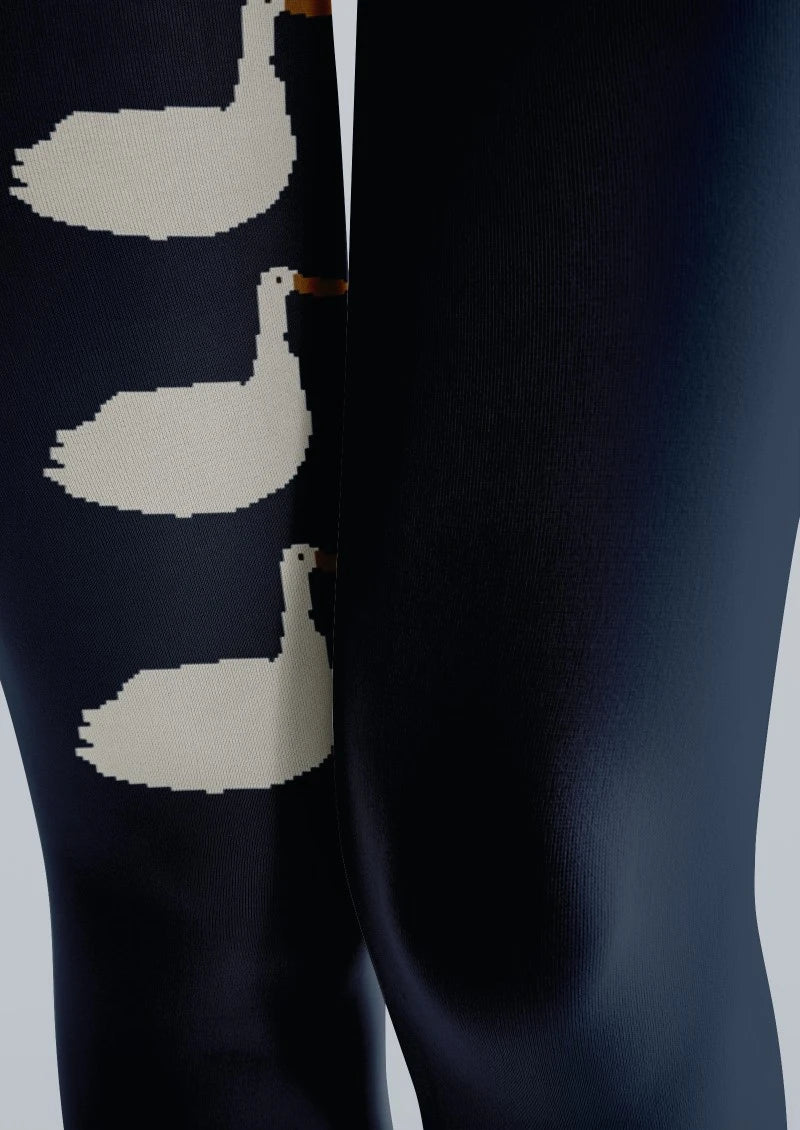 Black White Duck Graphic Tights Hosiery Pantyhose