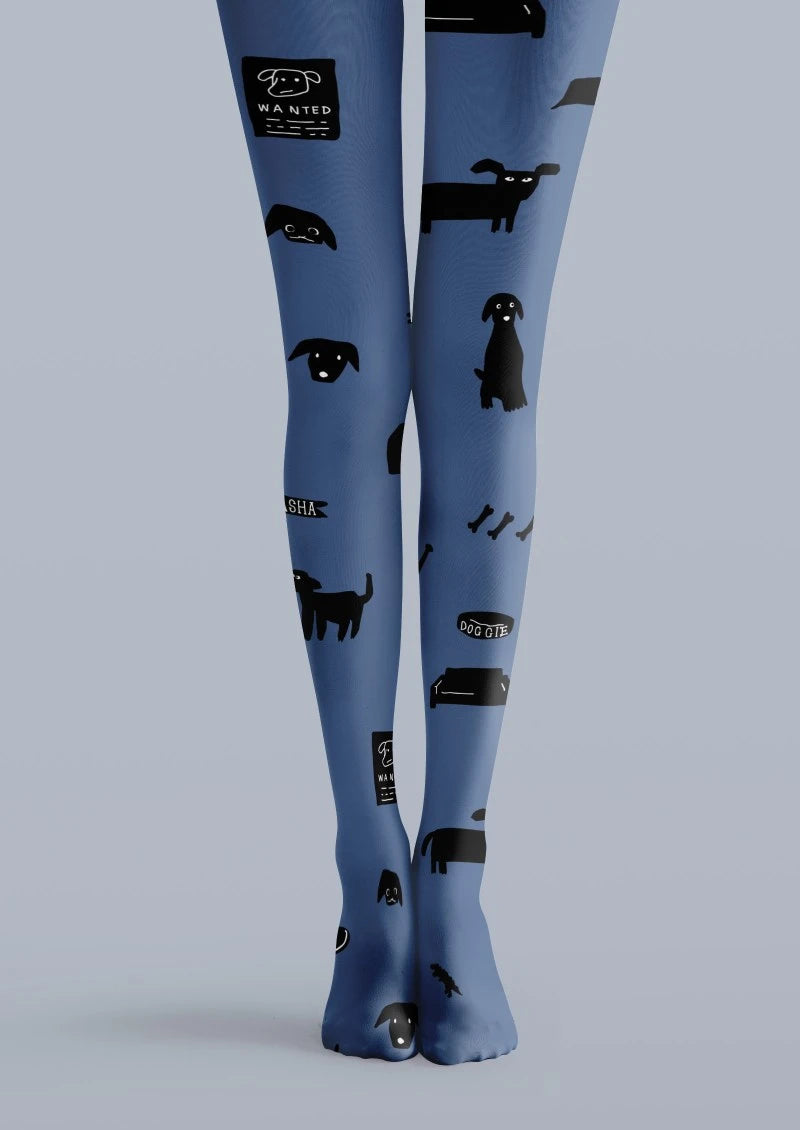 Blue Black Animal Graphic Tights Hosiery Pantyhose