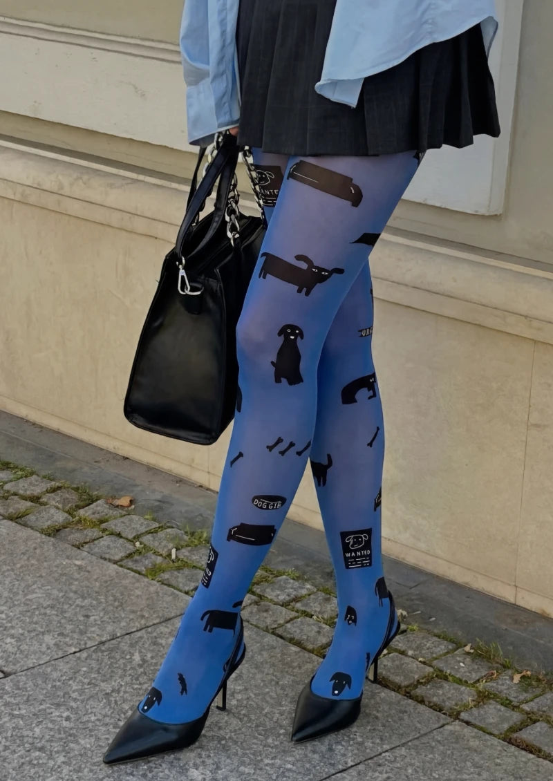 Blue Black Animal Graphic Tights Hosiery Pantyhose