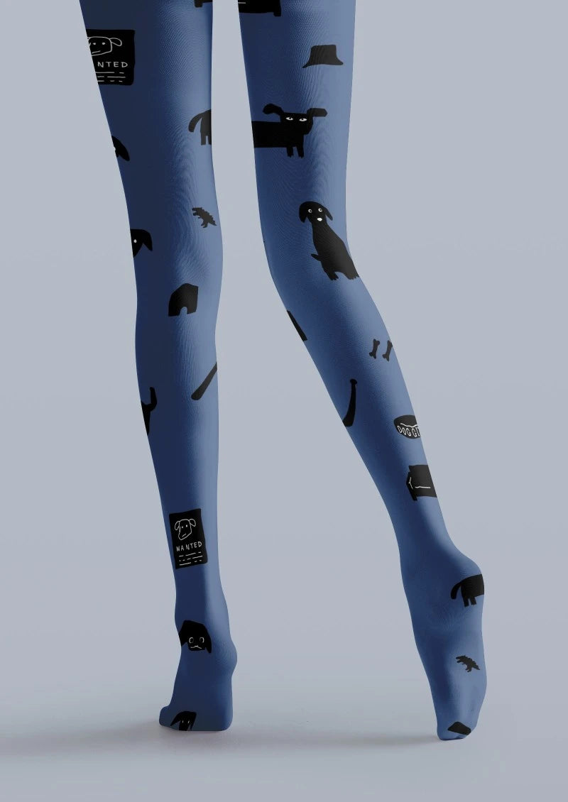 Blue Black Animal Graphic Tights Hosiery Pantyhose