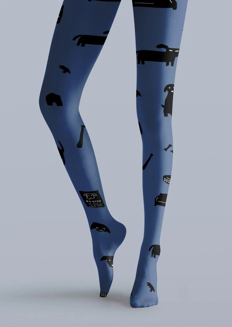 Blue Black Animal Graphic Tights Hosiery Pantyhose
