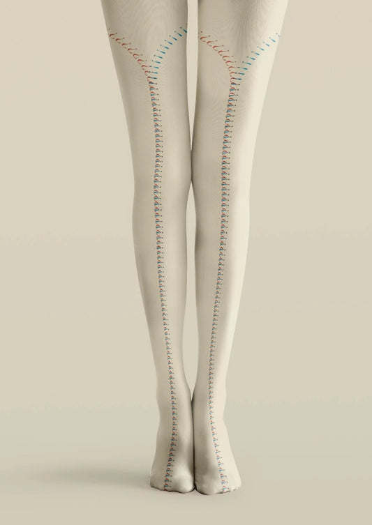 Beige Red Seam Striped Tights Hosiery Pantyhose