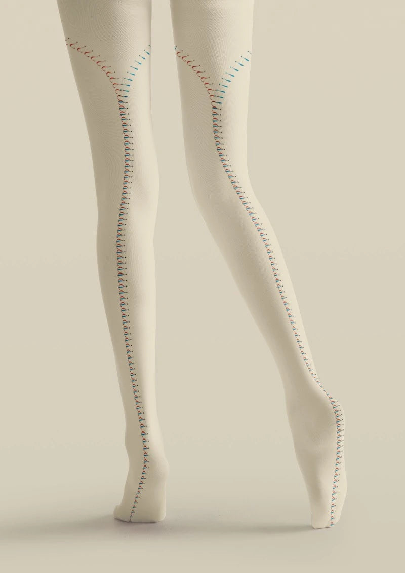 Beige Red Seam Striped Tights Hosiery Pantyhose