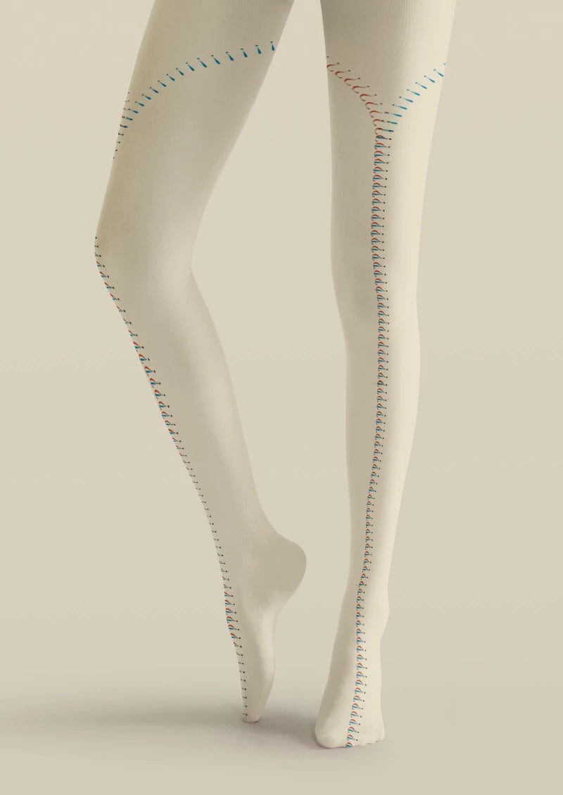 Beige Red Seam Striped Tights Hosiery Pantyhose