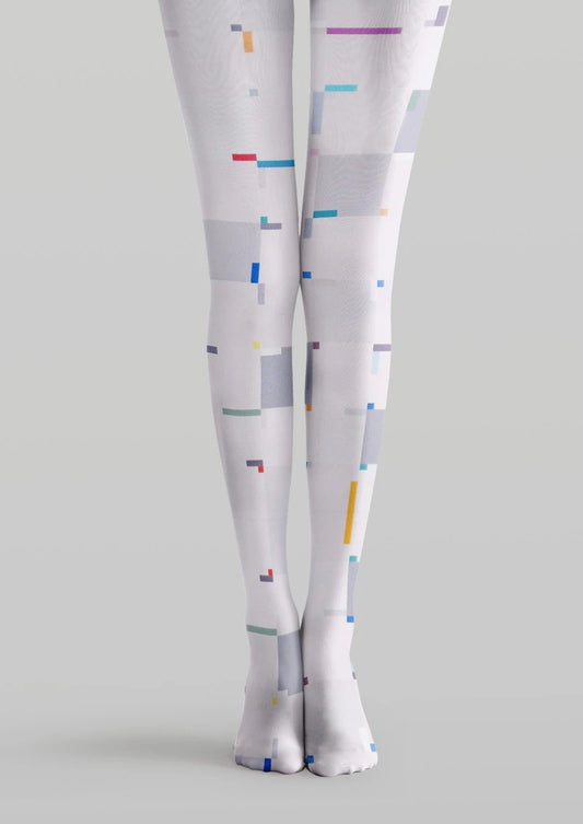 White Multicolor Geometric Graphic Tights Hosiery Pantyhose