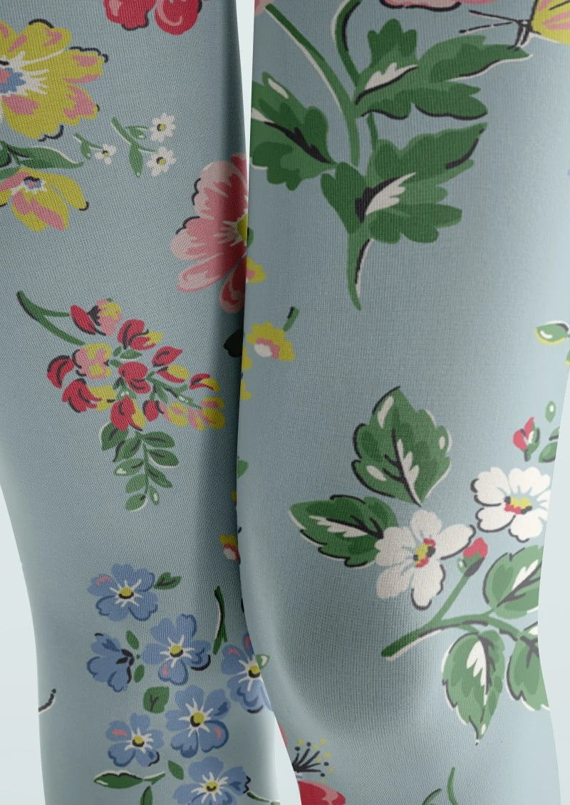 White Multicolor Floral Print Tights Hosiery Pantyhose
