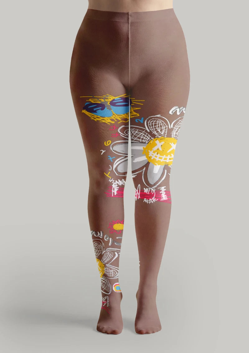 Graphic Slogan Printed Tights Hosiery Pantyhose