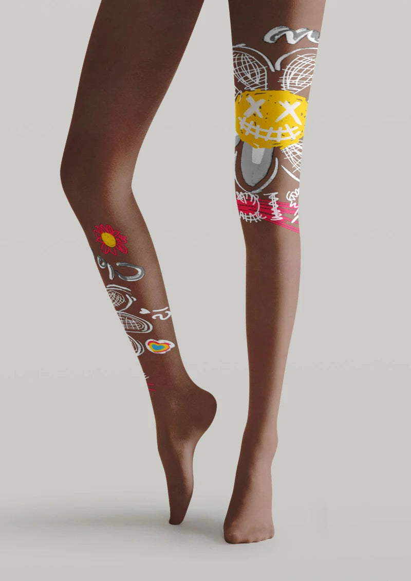 Graphic Slogan Printed Tights Hosiery Pantyhose