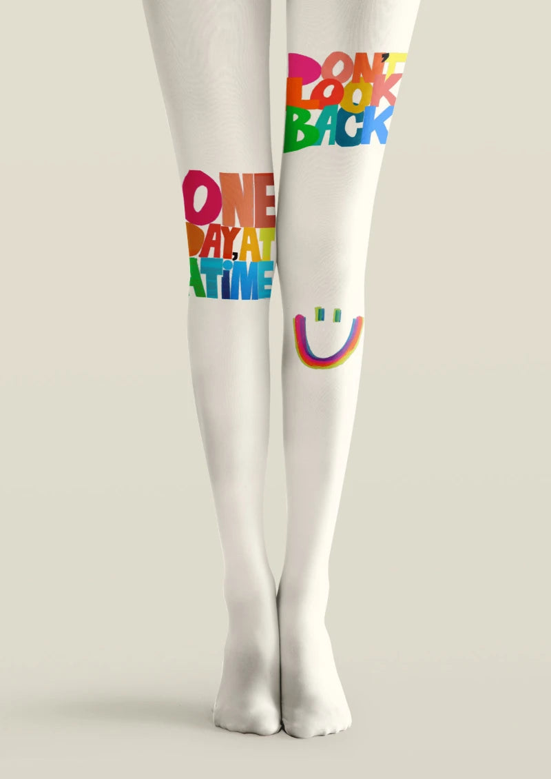 Script Text Printed Tights Hosiery Pantyhose
