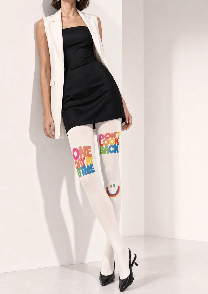 Script Text Printed Tights Hosiery Pantyhose