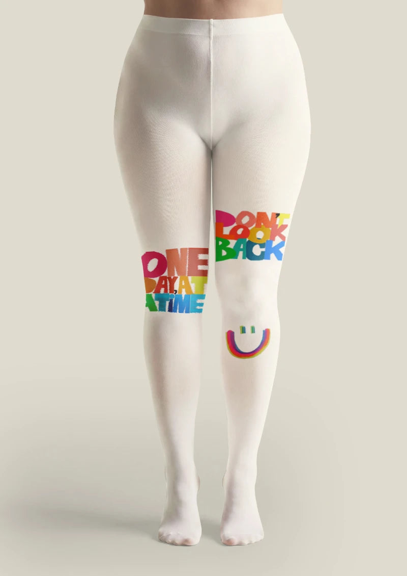 Script Text Printed Tights Hosiery Pantyhose