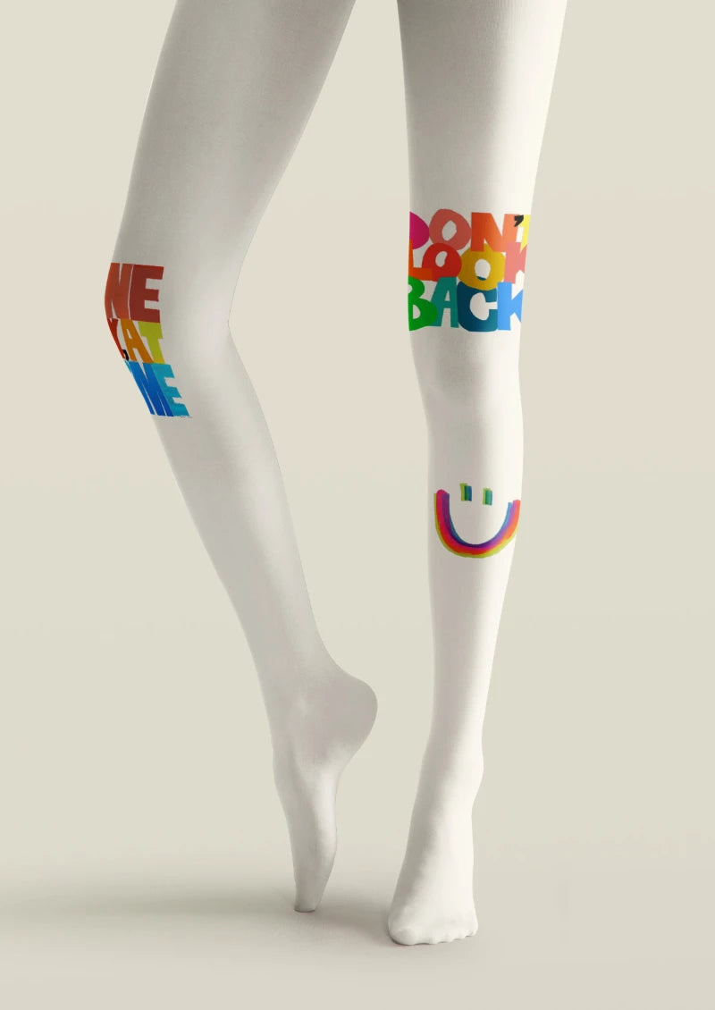 Script Text Printed Tights Hosiery Pantyhose