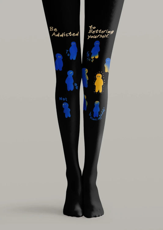 Patchwork Slogan Printed Tights Hosiery Pantyhose