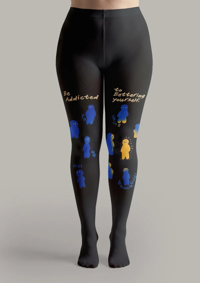 Patchwork Slogan Printed Tights Hosiery Pantyhose