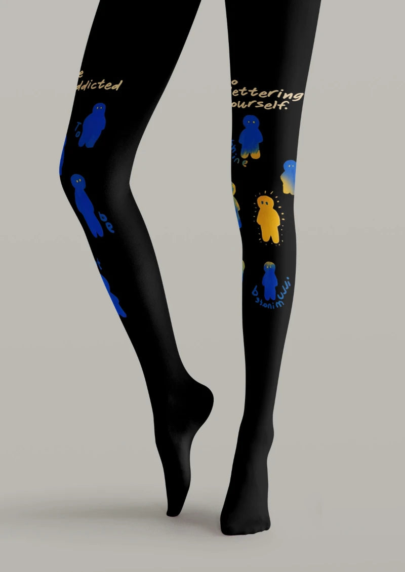 Patchwork Slogan Printed Tights Hosiery Pantyhose