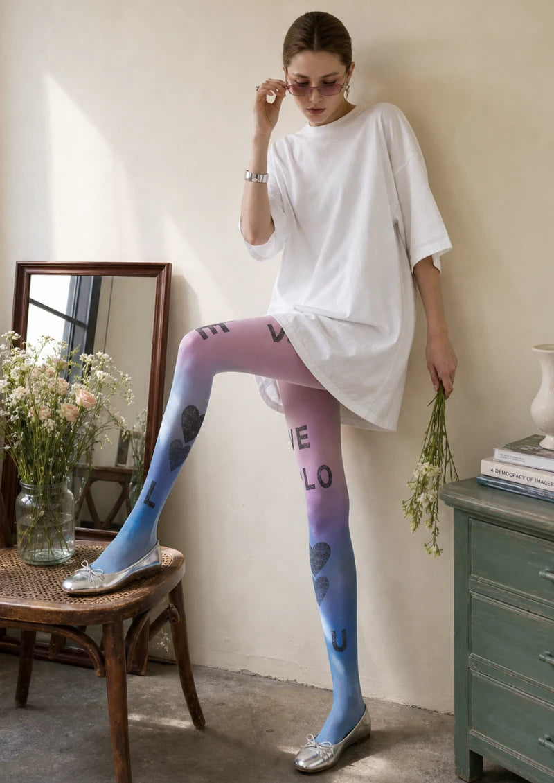 Mesh Graphic Printed Tights Hosiery Pantyhose