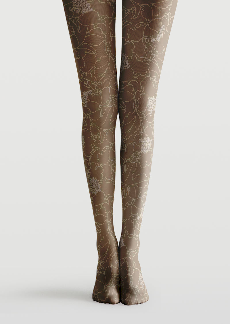 Floral Line Printed Tights Hosiery Pantyhose