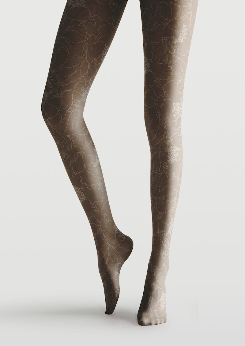 Floral Line Printed Tights Hosiery Pantyhose
