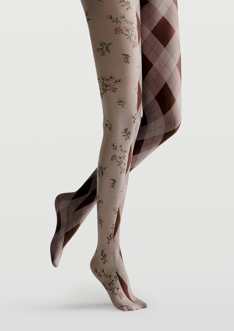 Argyle Floral Printed Tights Hosiery Pantyhose