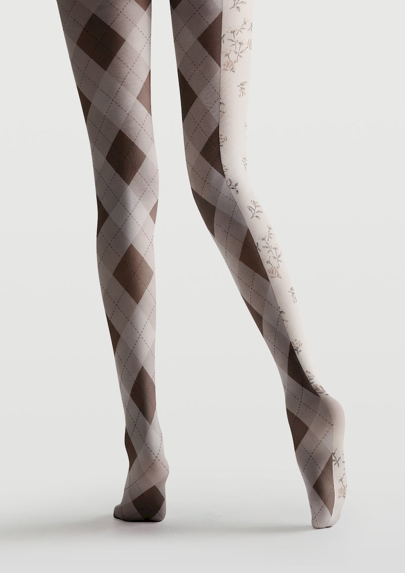 Argyle Floral Printed Tights Hosiery Pantyhose