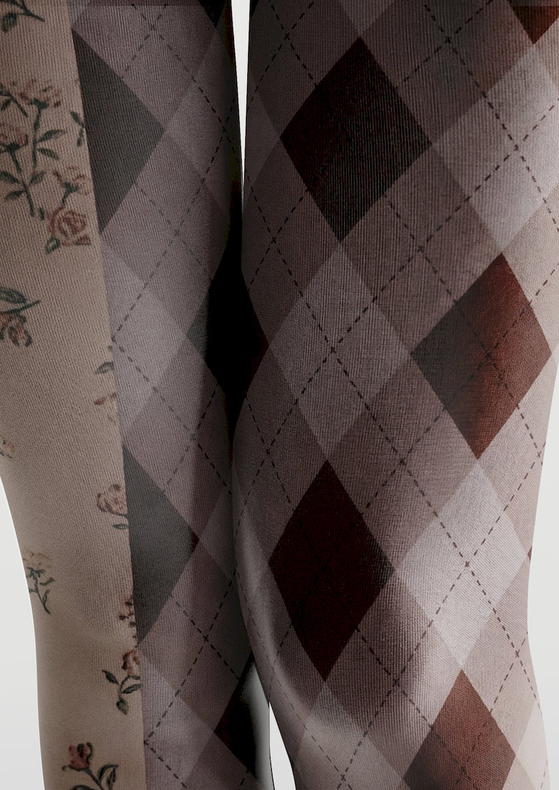 Argyle Floral Printed Tights Hosiery Pantyhose