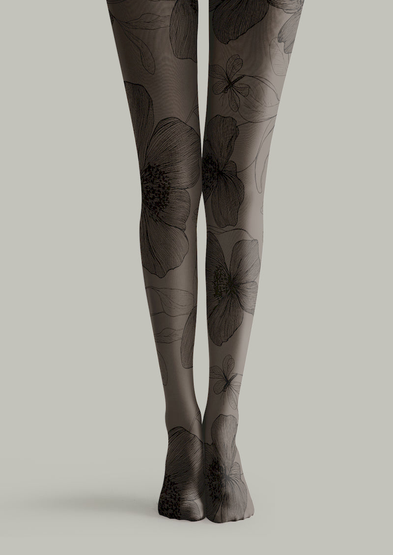 Sketch Floral Printed Tights Hosiery Pantyhose