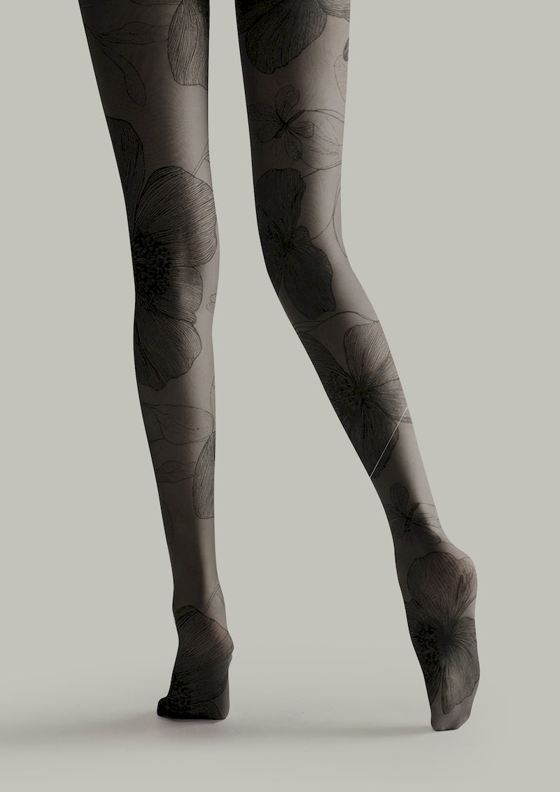 Sketch Floral Printed Tights Hosiery Pantyhose