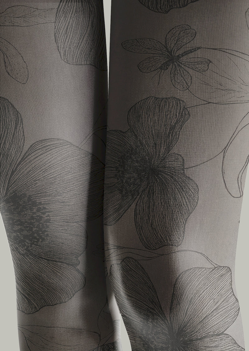 Sketch Floral Printed Tights Hosiery Pantyhose
