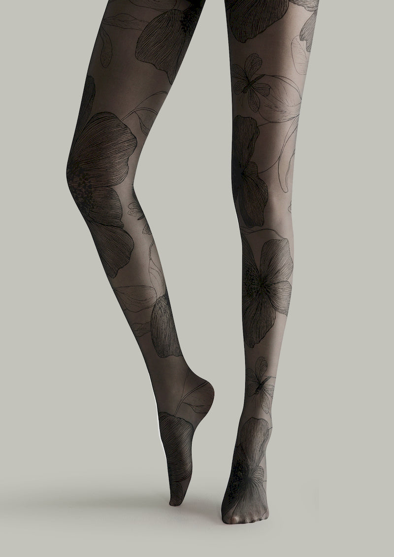 Sketch Floral Printed Tights Hosiery Pantyhose