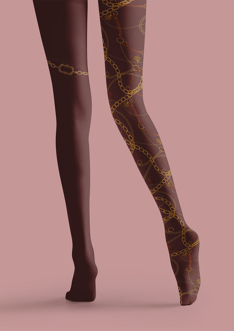Brown Gold Chain Tights Hosiery Pantyhose