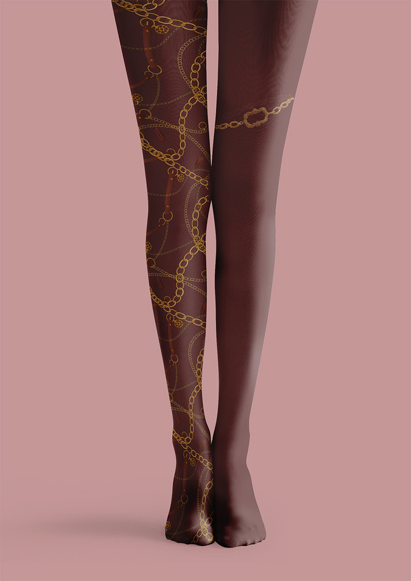 Brown Gold Chain Tights Hosiery Pantyhose