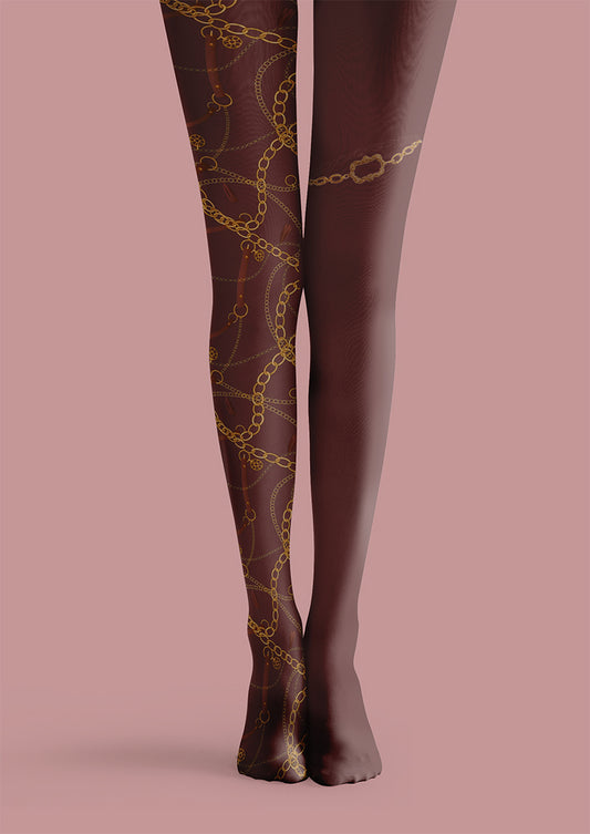 Brown Gold Chain Tights Hosiery Pantyhose