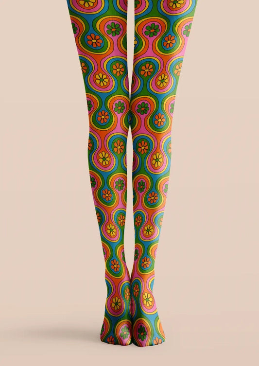 Retro Flower Power Floral Tights Hosiery Pantyhose