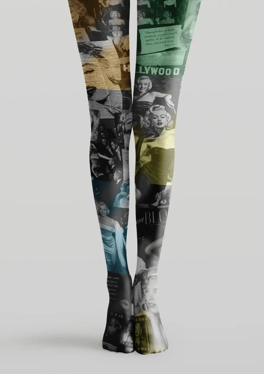 Noir Hollywood Collage Graphic Tights Hosiery Pantyhose
