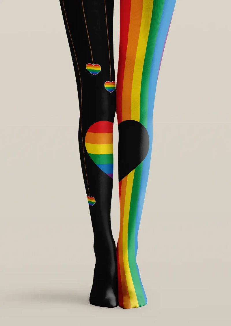 Rainbow Heart Stripe Graphic Tights Hosiery Pantyhose